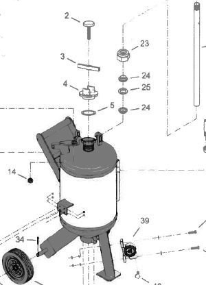 Diagram of a dustless sandblaster.