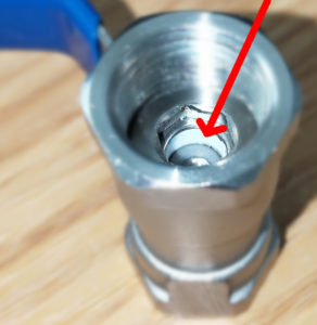 Plastic seal inside sand blaster ball valve.