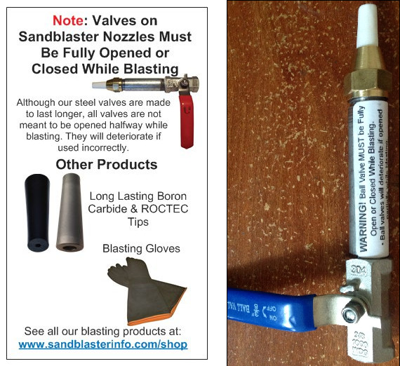 warning note on blaster ball valve